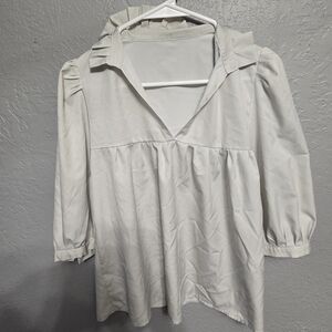 Source Unknown Cream V-Neck Ruffled Peasant Top